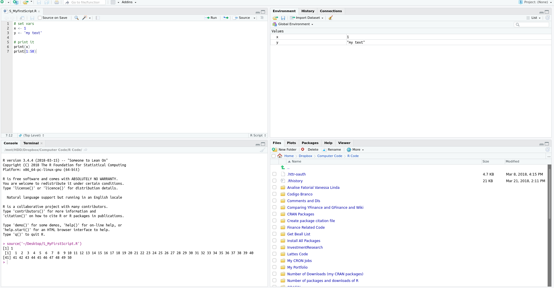 Example of a R script after execution