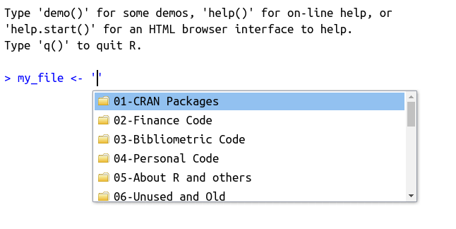 Usage of autocomplete for files and folders