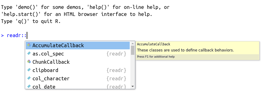 Usage of autocomplete for finding functions within a package